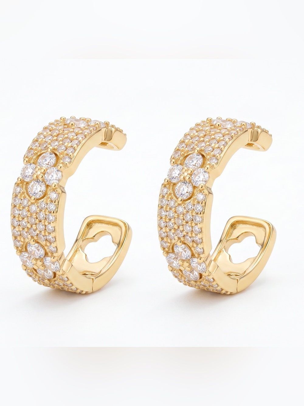 CZ GOLD FLORET HOOP EARRINGS